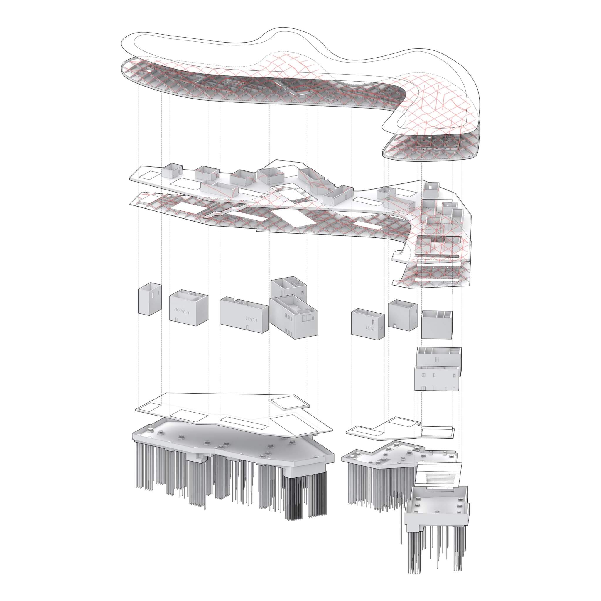 Exploded axonometric diagram — David Geffen Galleries, LACMA